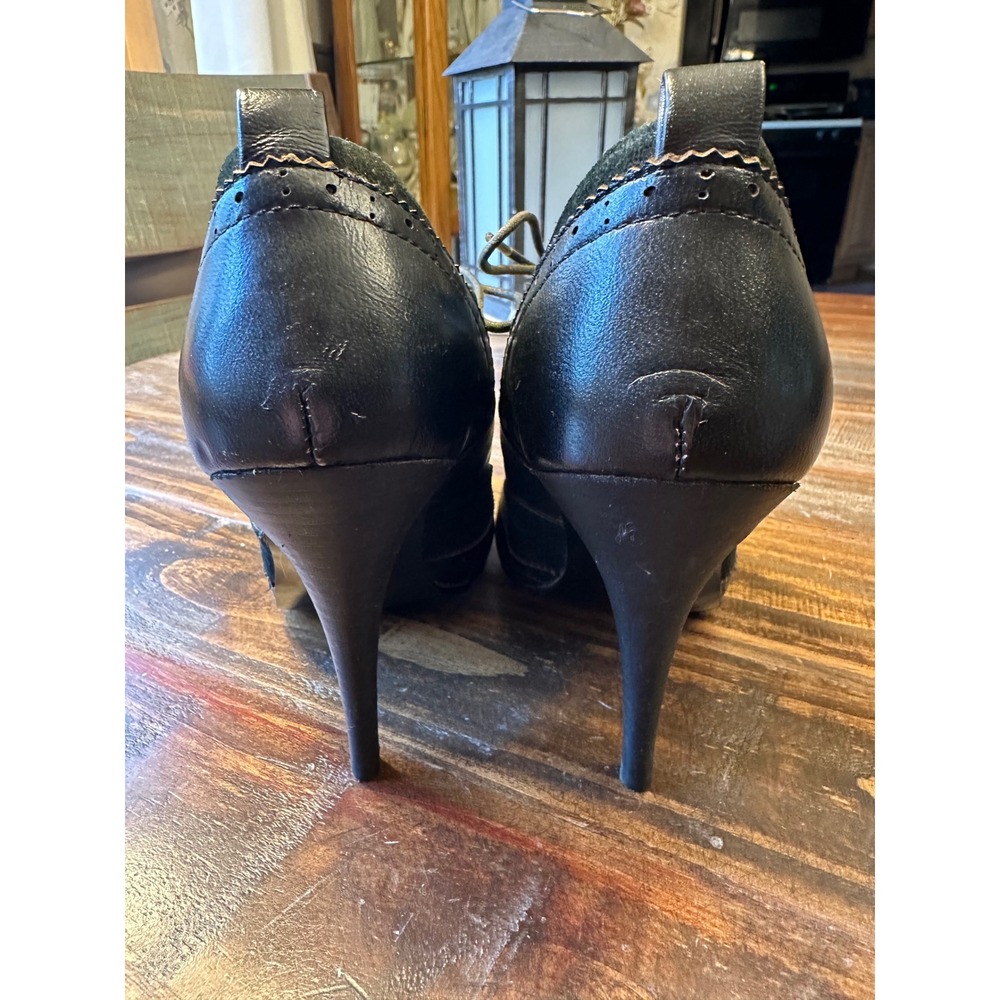 Bakers Rosanne Black Leather Suede Wingtip Lace Up High Heel Booties Women 7.5B - Picture 4 of 13